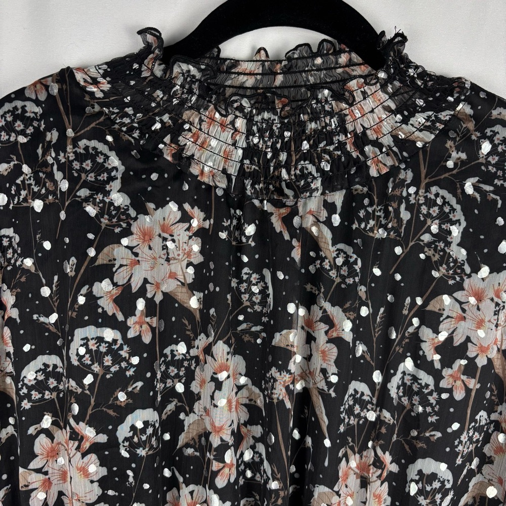 NWT O.P.T Women’s Black Floral Ruffle Long Sleeve shimmery Party Dress Size XL - Picture 3 of 9